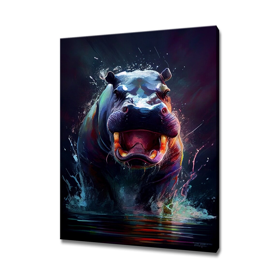 Angry Hippopotamus Mouth Open Splashing Water Wildlife Art Print