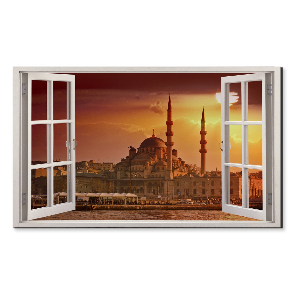 Istanbul Mosque At Sunset Window View Window Frame Style Modern Design Home Decor Print Wall Art Picture Ready To Hang