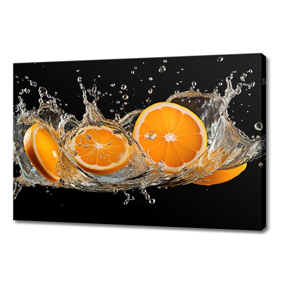 Sliced Oranges Fruits Water Splash Print Colourful Kitchen Wall Art Fruit Print Modern Kitchen Restaurant Wall Decor