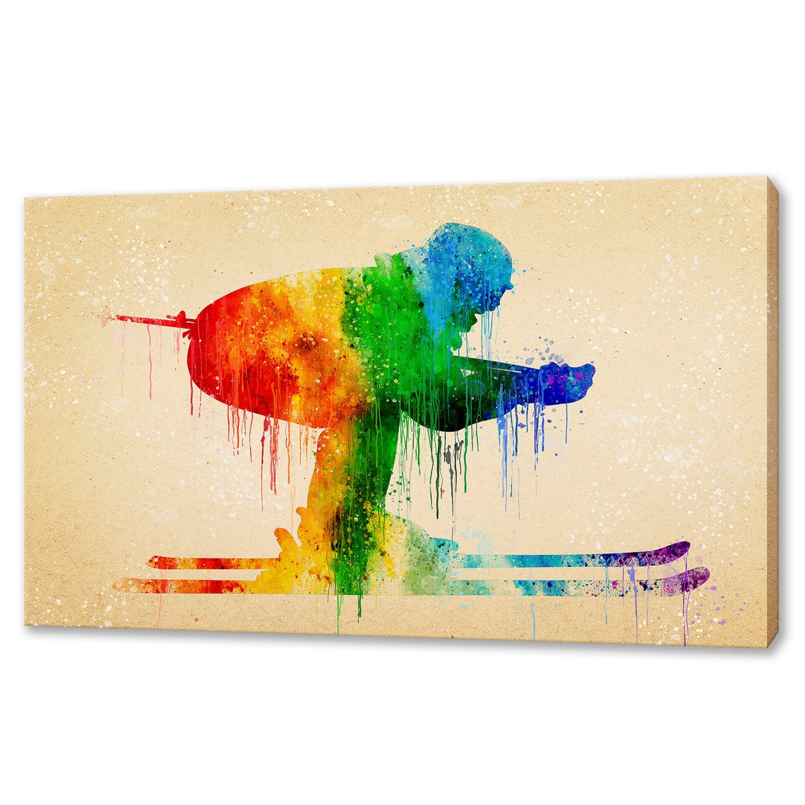 Skier Winter Sports Rainbow Colourful Watercolour Modern Design Home Decor Print Wall Art Ready To Hang