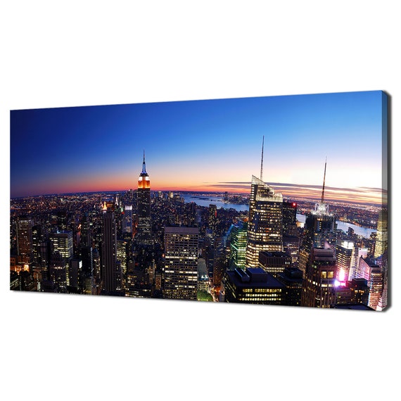New York Manhattan Skyline at Night, Modern Poster