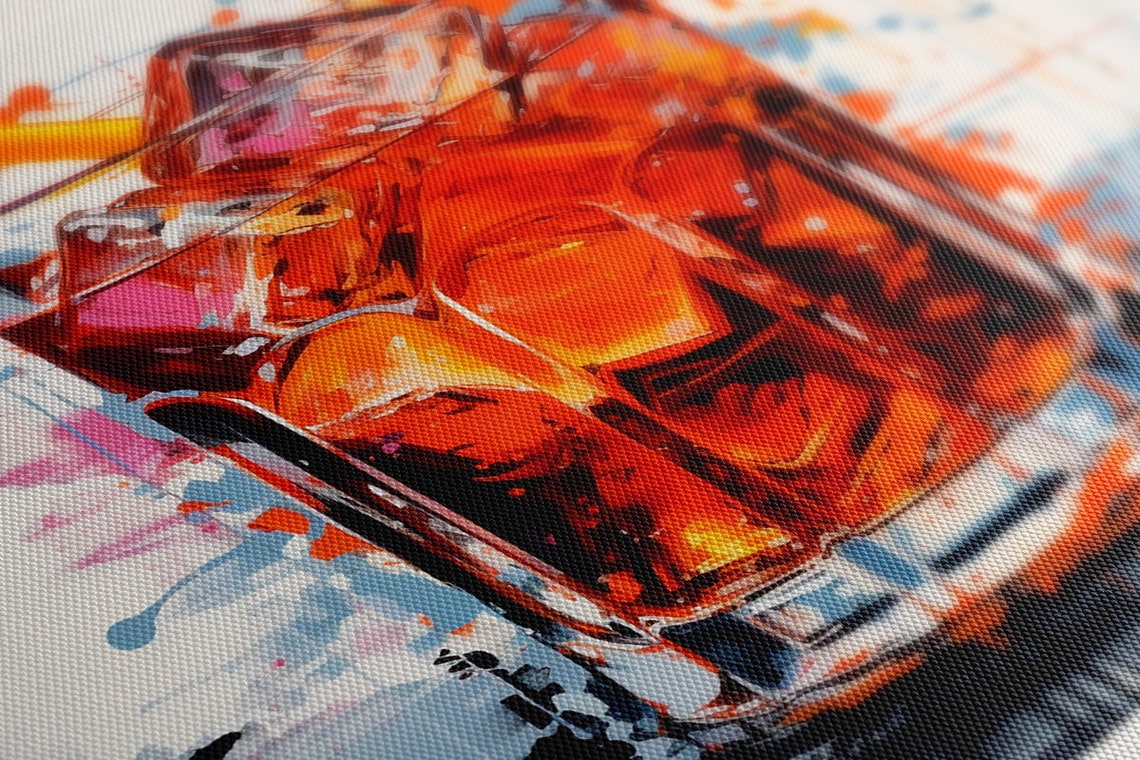 Negroni Cocktail Orange Slice Ice Rocks Glass Splash Art Wall Poster - Image 4