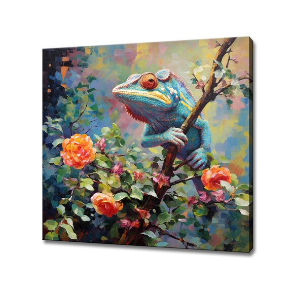 Colourful Chameleon On The Tree Animal Print Gift For Chameleon Lover Colourful Chameleon Portrait Painting Print Wall Art