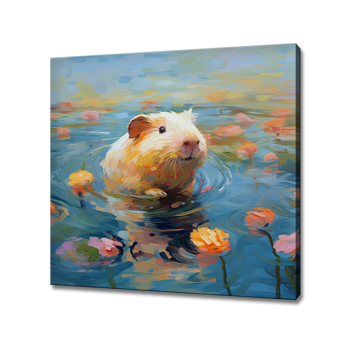 Guinea Pig in the Pond, Colorful Portrait Art Print
