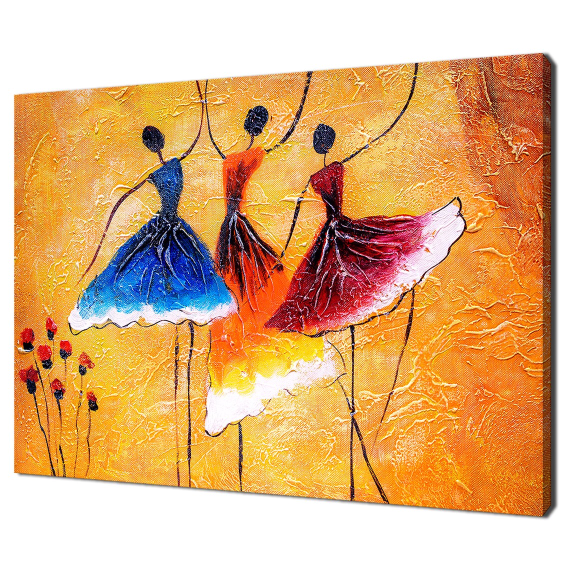 Abstract Ballerina Dancers In Vibrant Blue Red Oil Painting Wall Art Poster