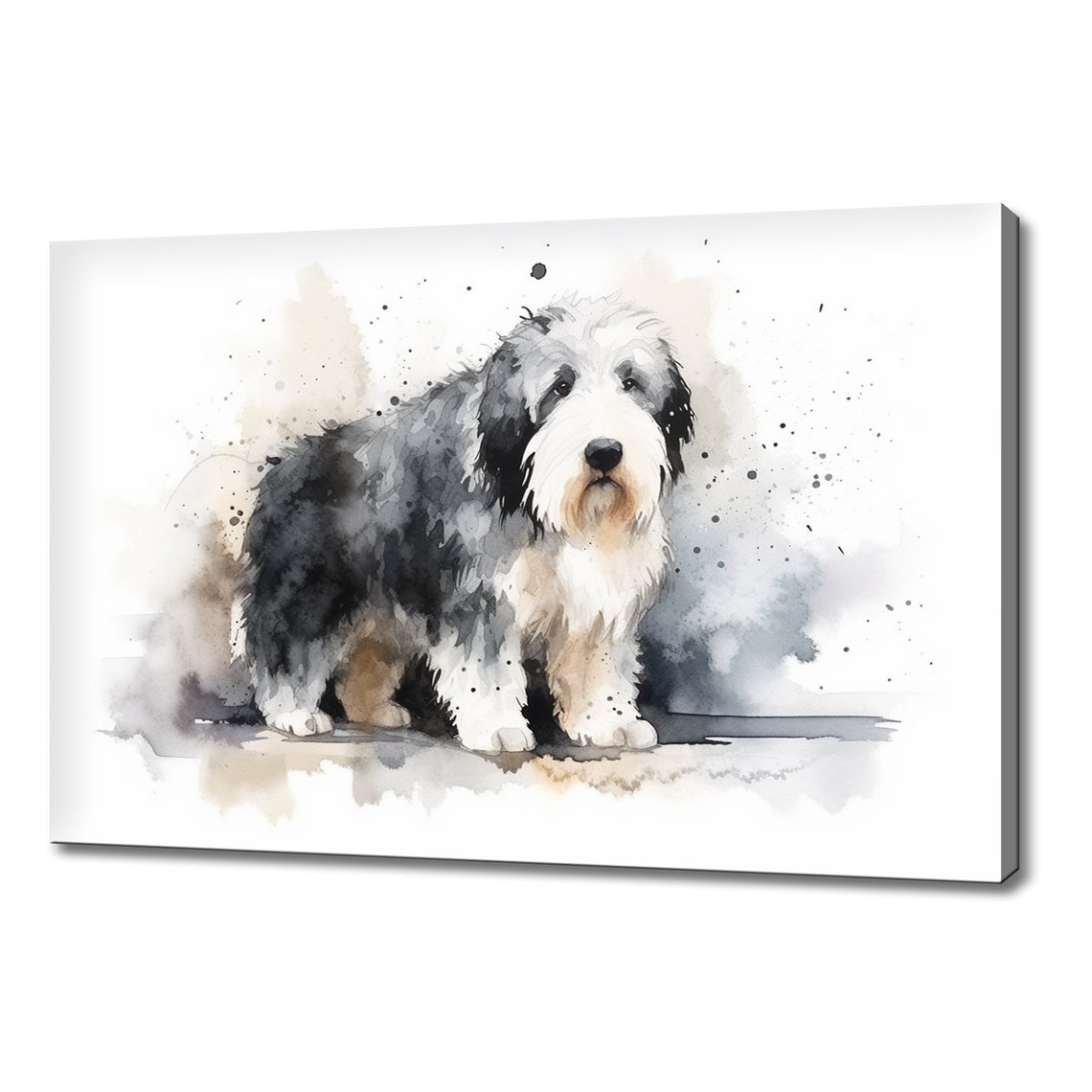 Old English Sheepdog Puppy Watercolour Splash Shaggy Dog Poster