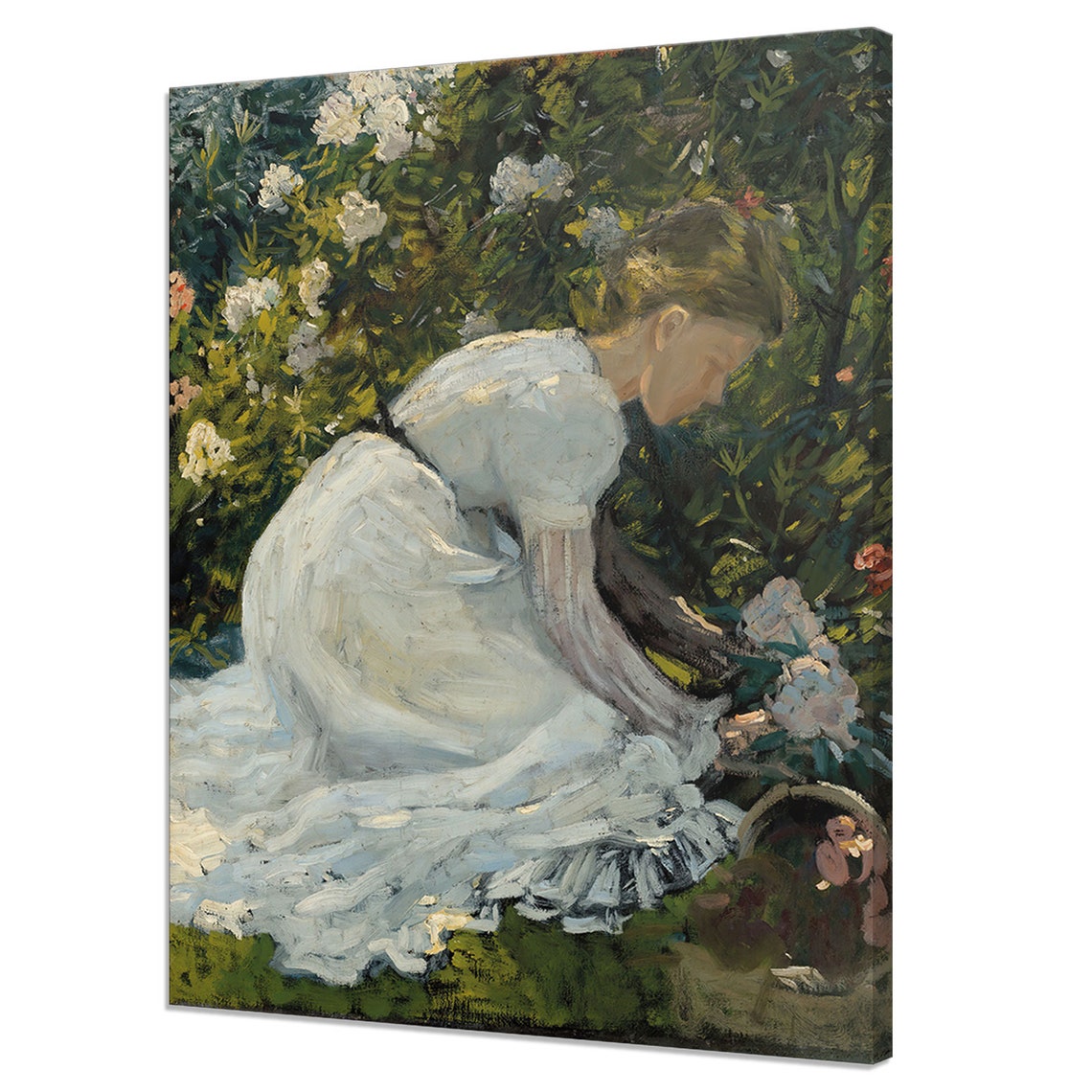 Portrait Of A Woman Gathering Flowers In The Garden Vintage Painting Print Antique Female Portrait Fine Art Lady Portrait Print