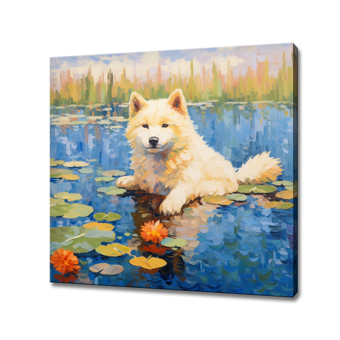 Colourful Akita Dog In The River Animal Print Gift For Akita Dog Lover Colourful Dog Portrait Painting Print Dog Pet Wall Art