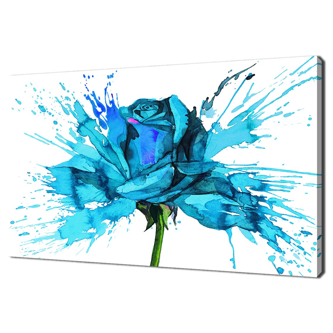 Blue Rose Watercolor Paint Splash Bloom Modern Floral Art Wall Art - Image 4