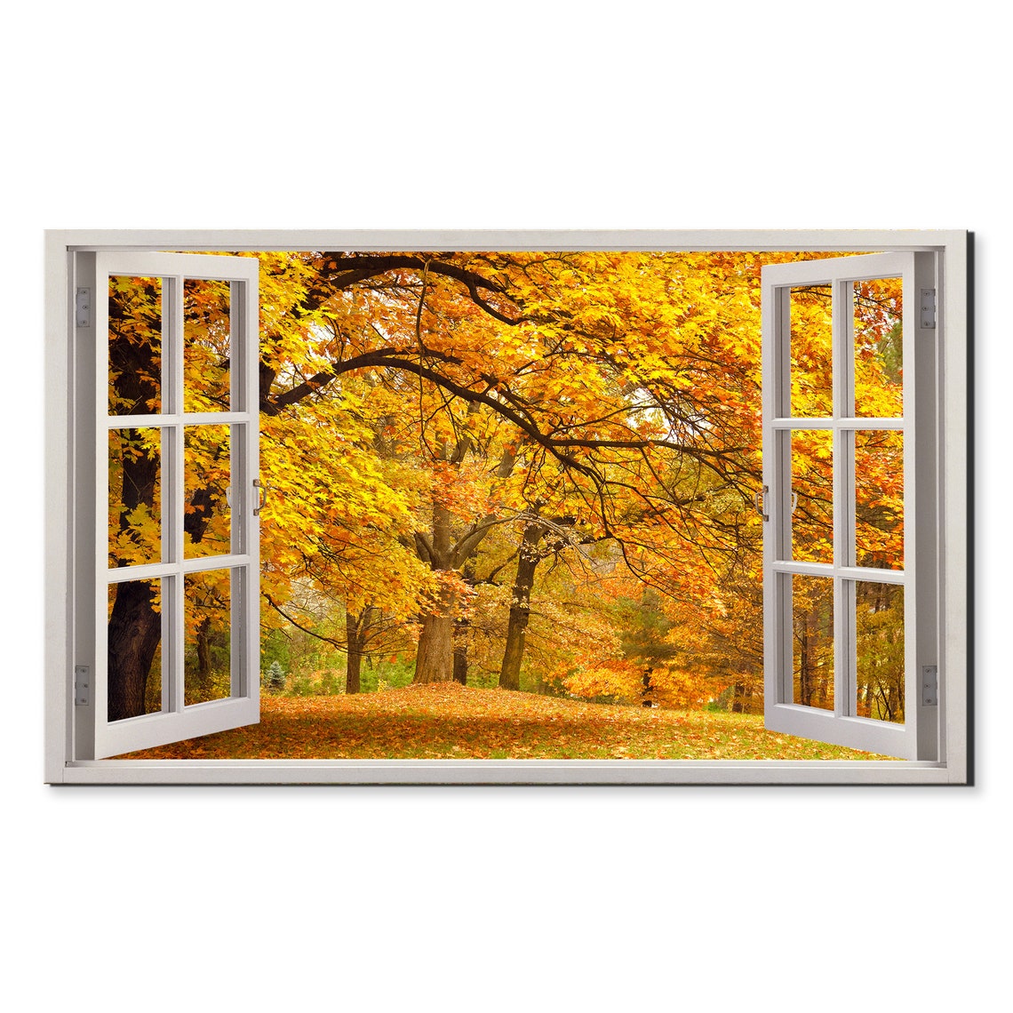 Open Window View Golden Autumn Park Trees Fall Foliage Poster