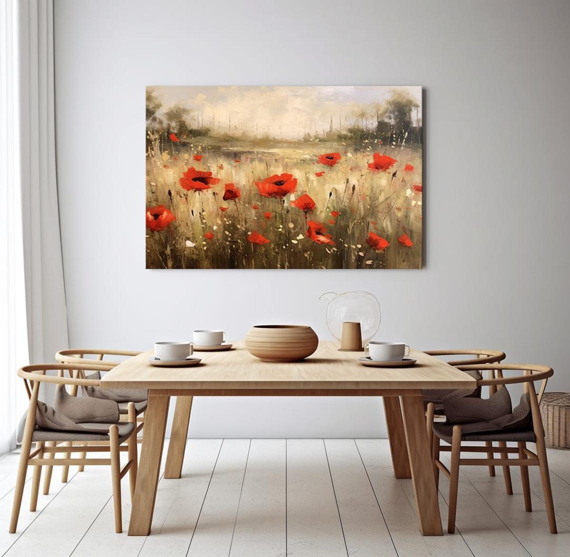 Red Poppy Flowers Meadow Field Countryside Vintage Painting Style Print Farmhouse Decor Art Picture Wall Hanging Fine Art Print - Image 3