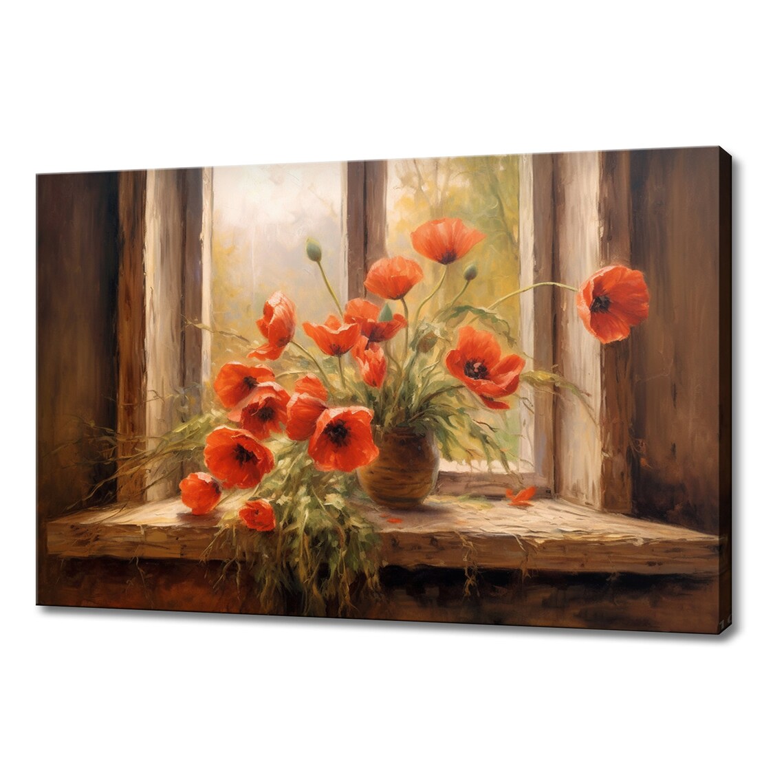 Red Poppies Flowers Vintage Painting Style Print Farmhouse Decor Art Neutral Nature Picture Wall Hanging Still Life Fine Art Print