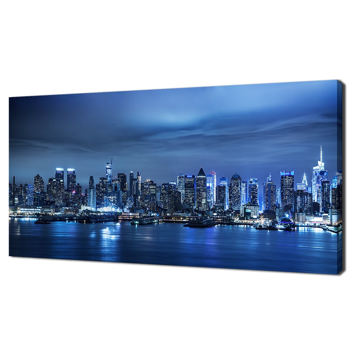 New York City Manhattan Blue Night Skyline Panorama Skyscraper Poster