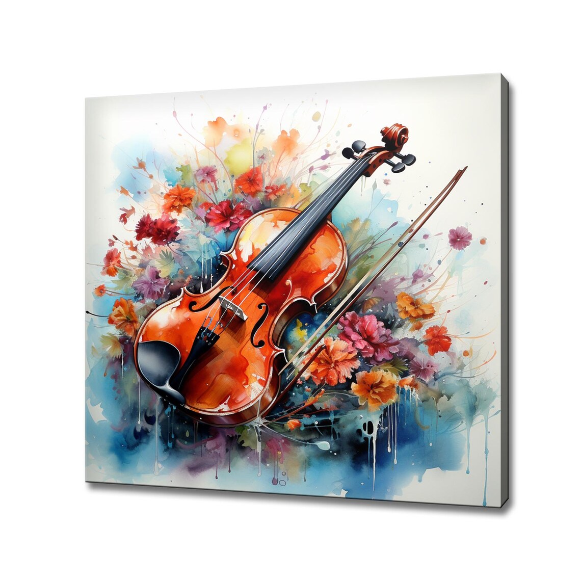 Violin Floral Watercolor Colorful Wildflowers Classical Music Poster