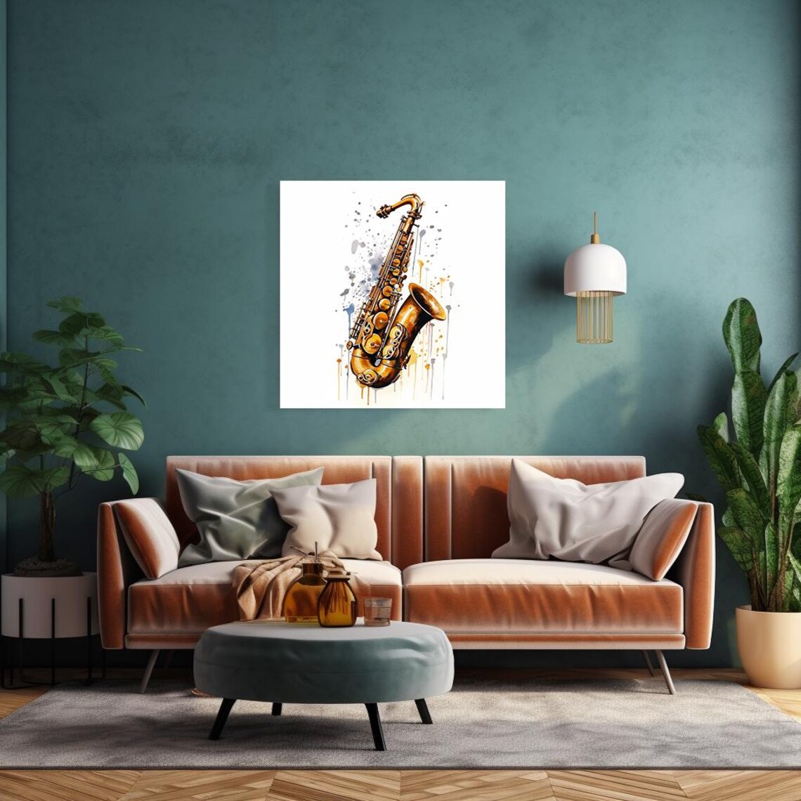 Golden Saxophone Watercolor Splash Jazz Instrument Music Poster - Image 4