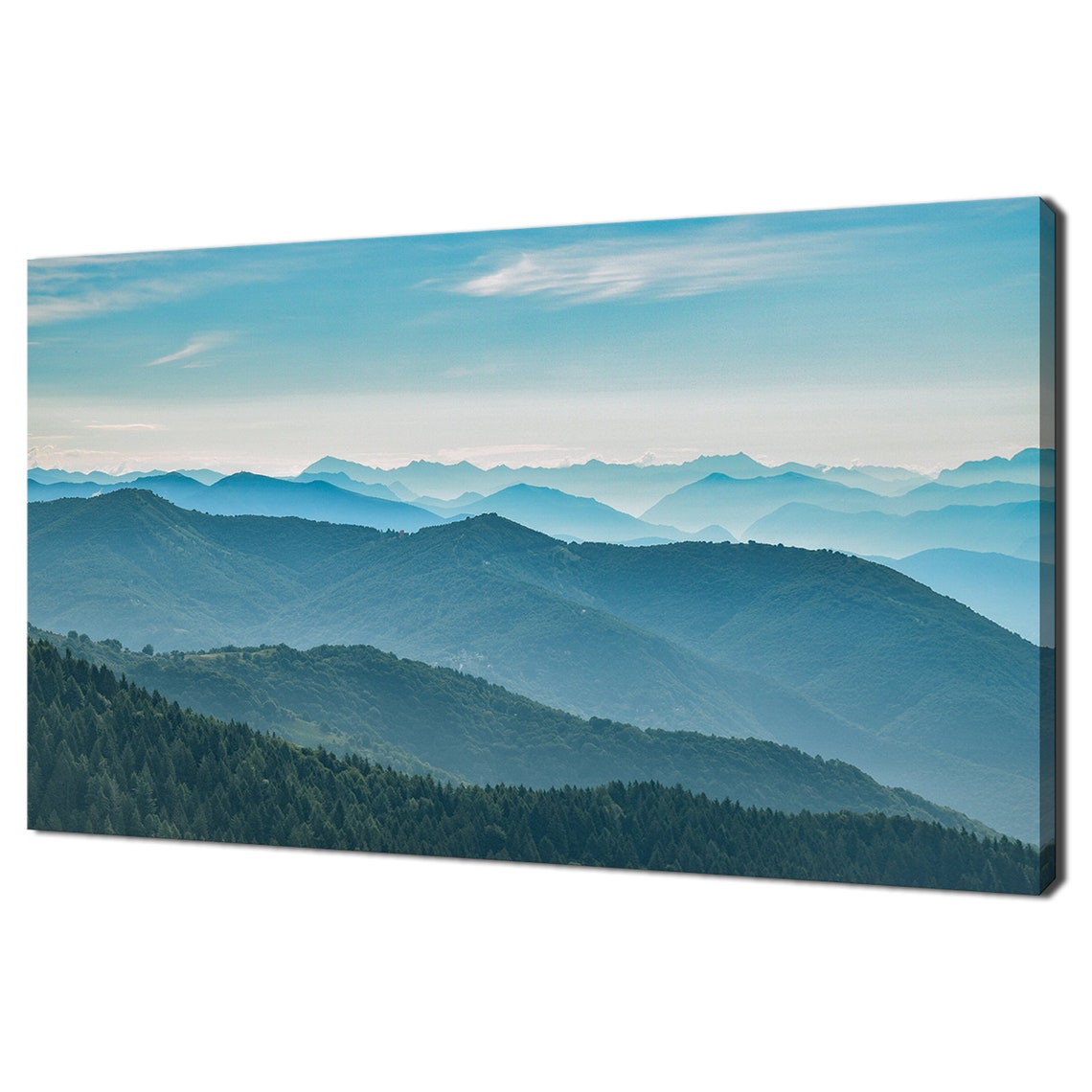 Blue Layered Mountain Ridges At Sunrise Misty Forest Hills Wall Art
