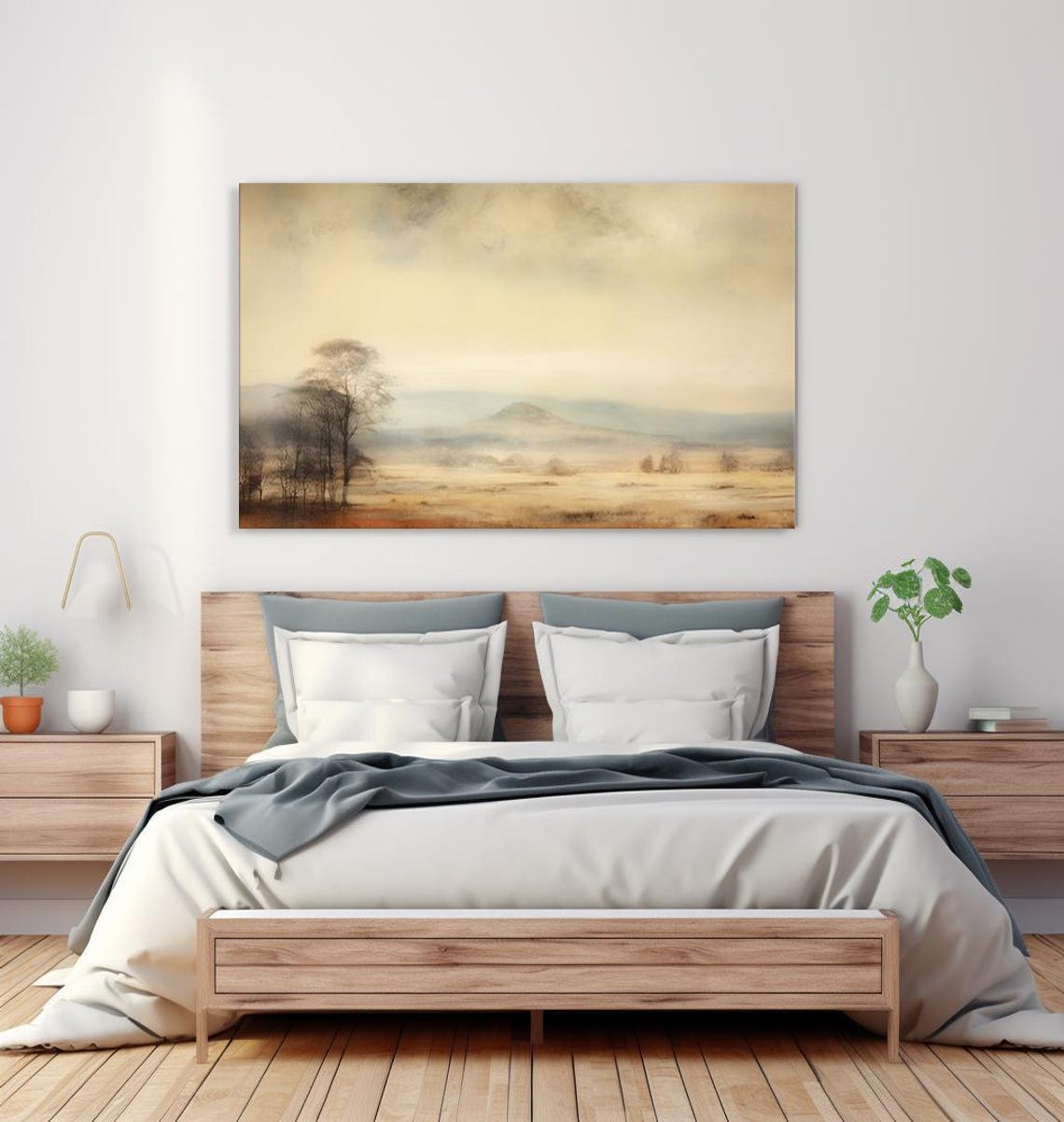 Muted Countryside Fields Misty Morning Hazy Landscape Painting Poster - Image 4