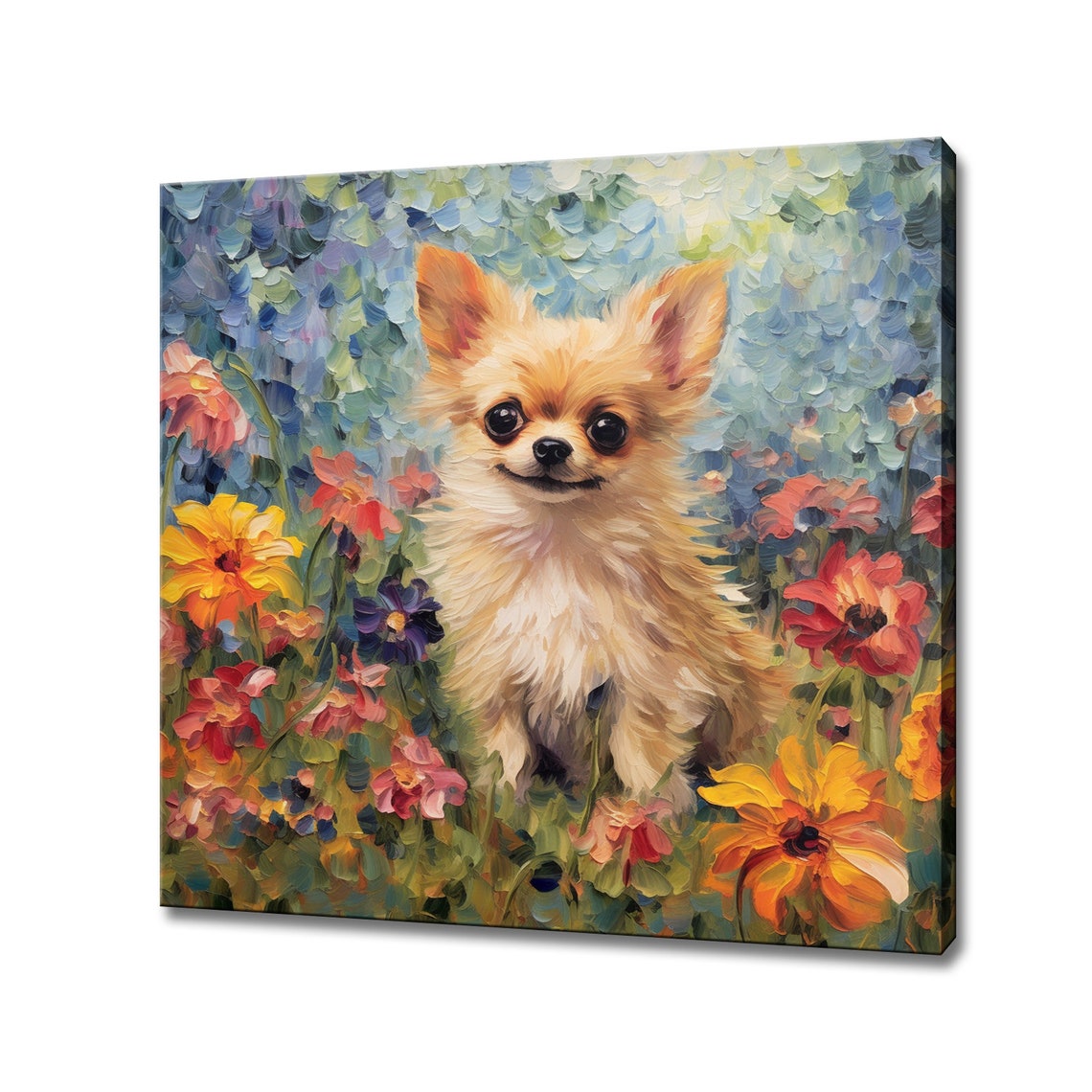 Cute Brown Fluffy Chihuahua Dog Print Gift For Chihuahua Dog Lover Colourful Dog Portrait Painting Print Dog Pet Wall Art