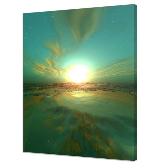 Beautiful Green Sunset Seascape Modern Design Home Decor Print Wall Art Picture