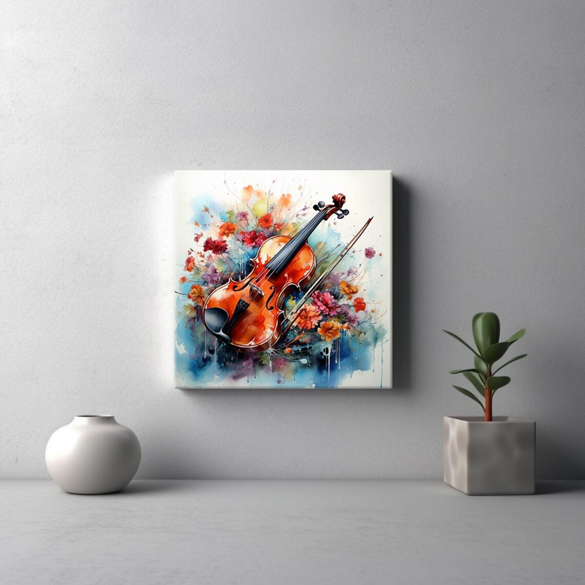 Violin Floral Watercolor Colorful Wildflowers Classical Music Poster - Image 3