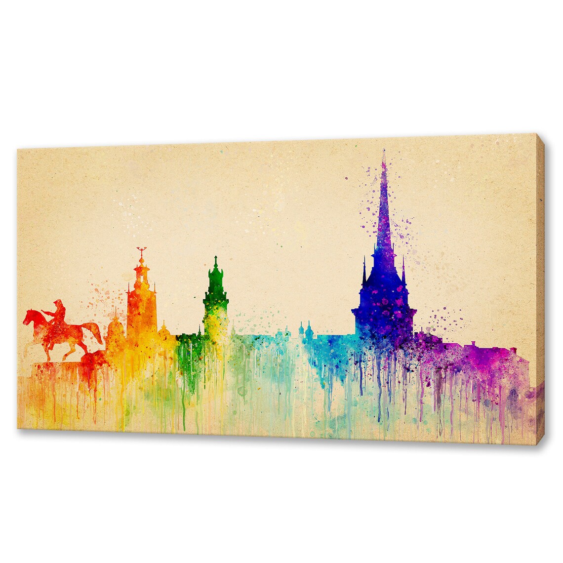 Stockholm Sweden Rainbow Watercolour Skyline Spire Landmark Art Poster