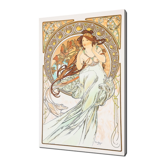 Alphonse Mucha Music Art Nouveau Redhead Woman Golden Arch Vintage Print