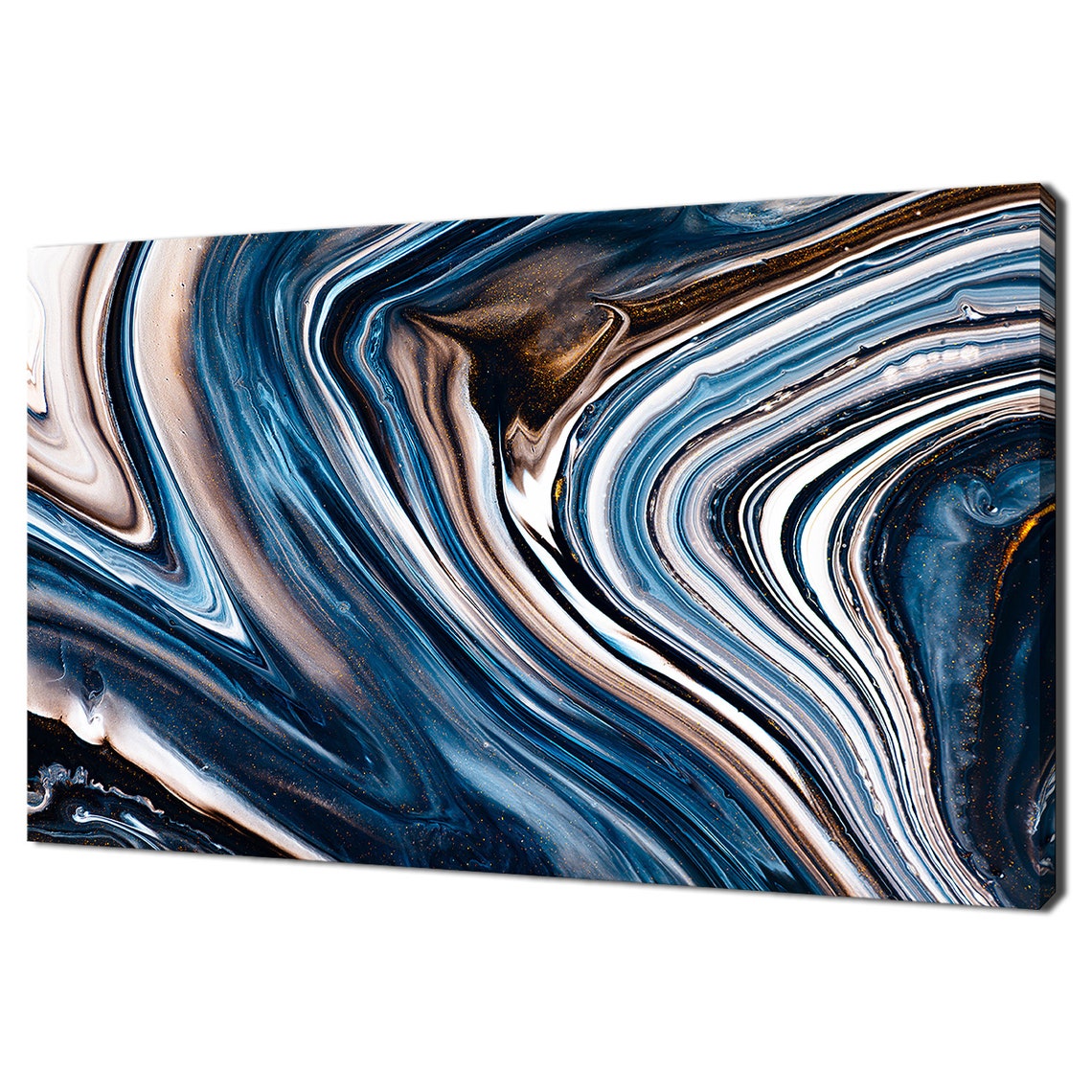 Navy Blue White Marble Swirl Fluid Abstract Gold Specks Elegant Poster