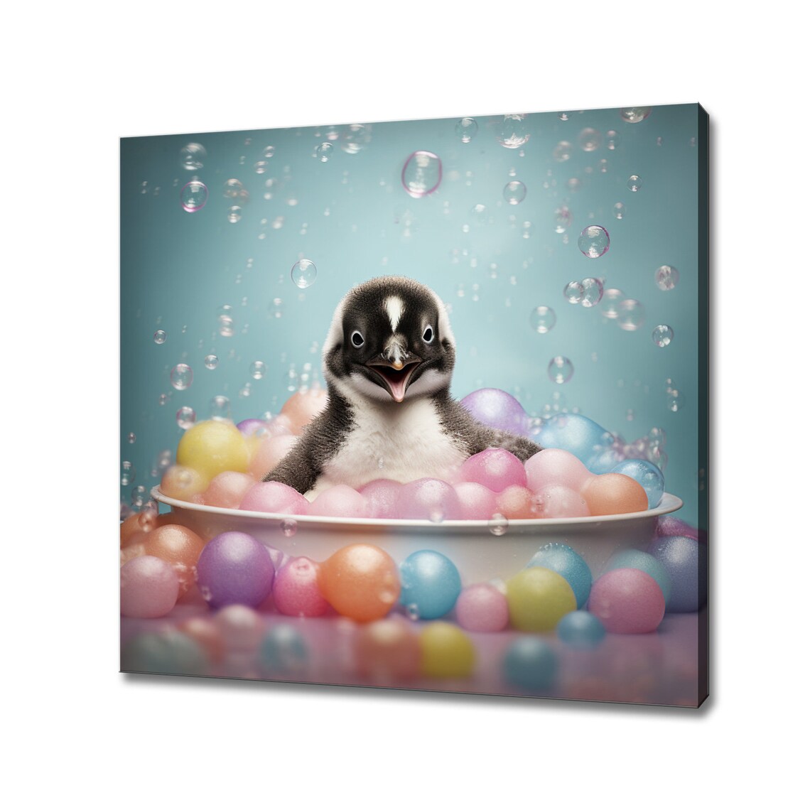 Happy Baby Penguin Bubble Bath Colorful Balls Teal Animal Print