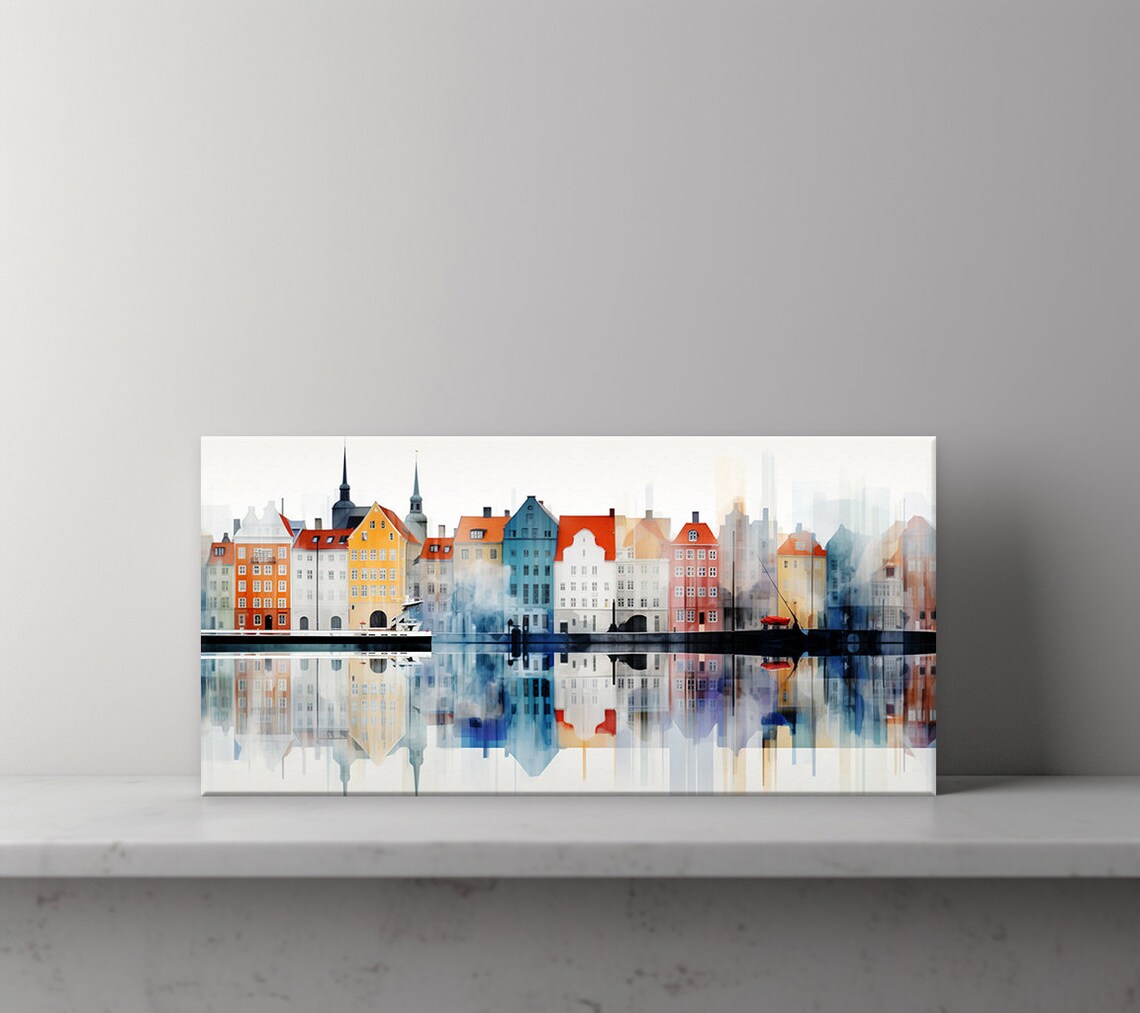 Copenhagen Denmark Nyhavn Harbor Abstract Skyline Watercolor Poster - Image 3