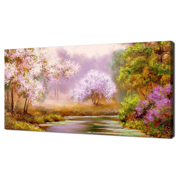 Oil Painting Of Spring Landscape Blooming Trees Modern Design Decor Print Wall Art Picture