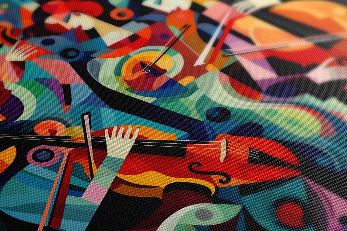 Cubist Violin Cello Players Colorful Orchestra Abstract Music Poster - Image 3