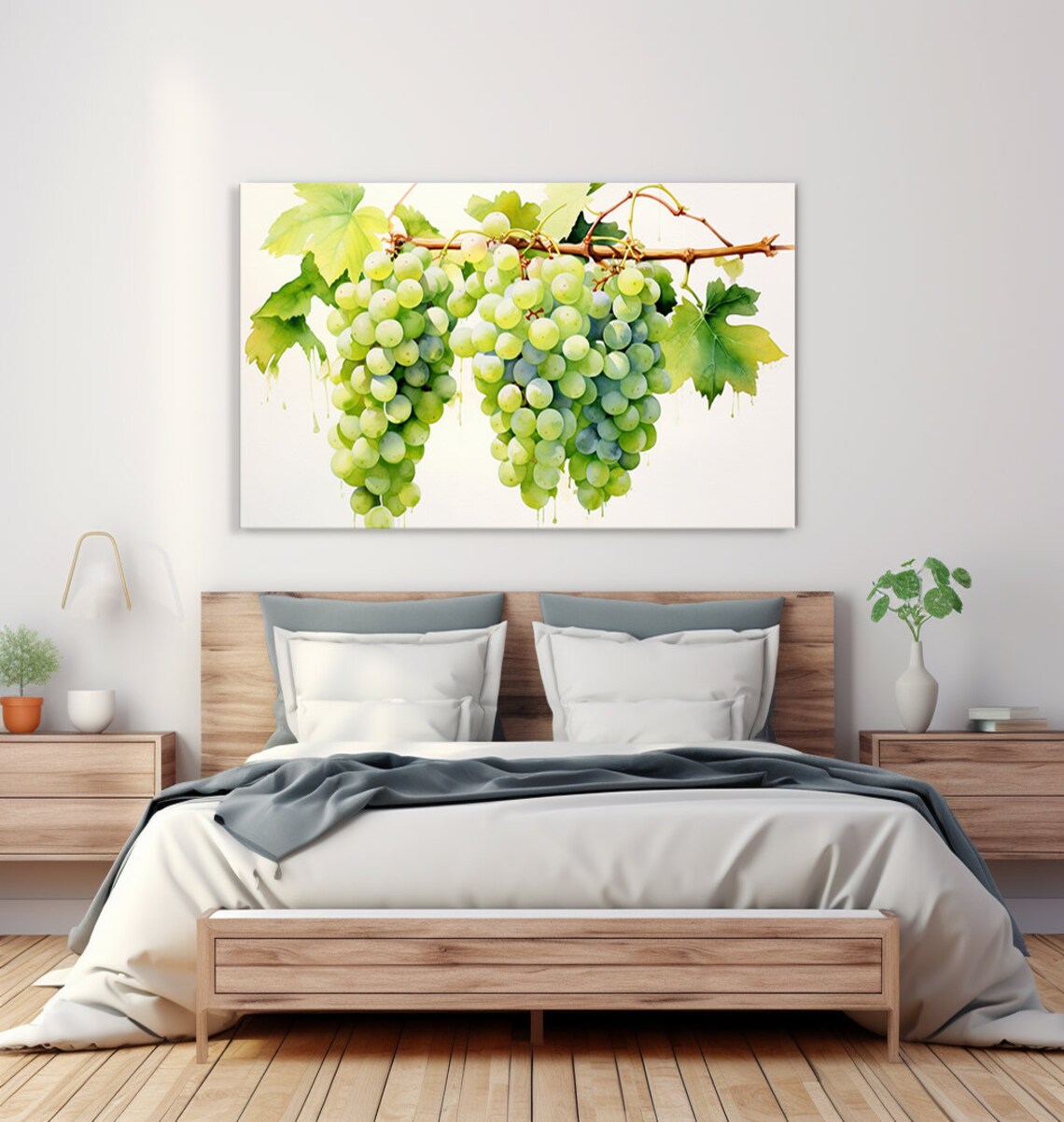 Green Grapes Tree Branch Watercolour Art Print - Image 2
