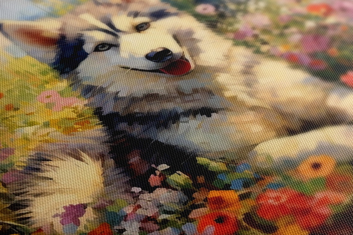 Beautiful Husky Dog Puppy Print Gift For Husky Dog Lover Colourful Dog Portrait Painting Print Husky Dog Pet Wall Art - Image 4