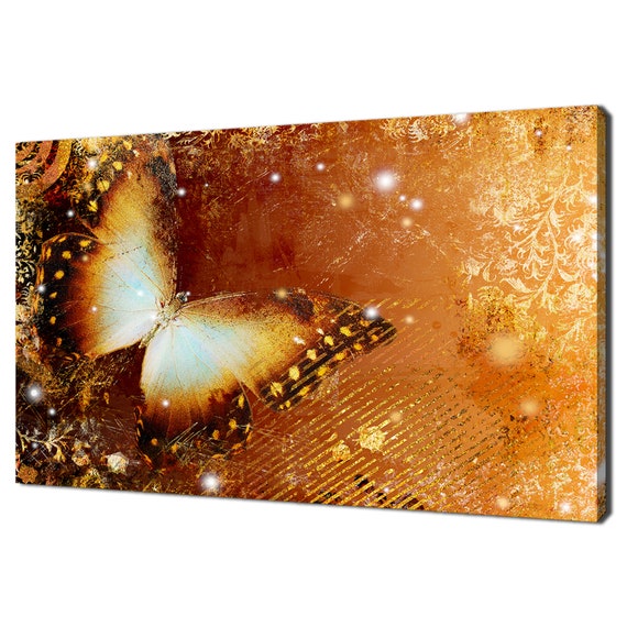 Grunge Golden Butterfly Modern Design Home Decor Print Wall Art Ready To Hang