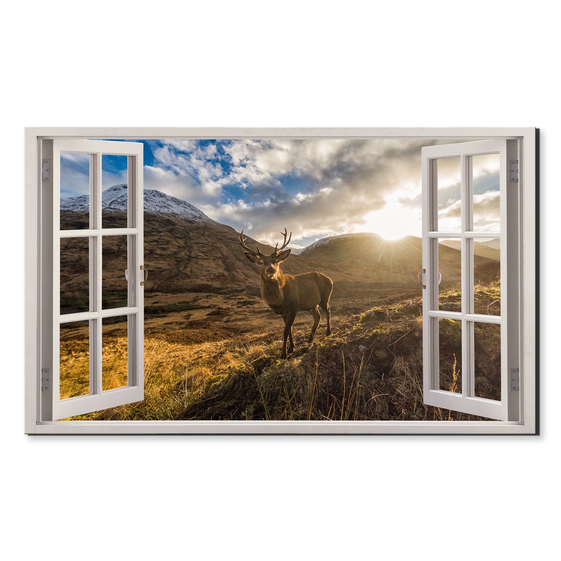 Stag Deer Scottish Highlands Mountain Sunset Window View Wall Poster