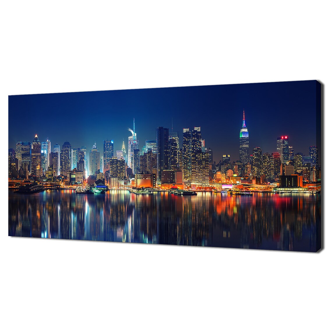 Manhattan New York Night Skyline Panorama Colorful Lights Poster