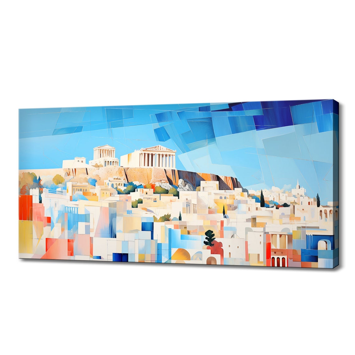 Athens Greece Acropolis Parthenon Geometric Blue Sky Cityscape Poster