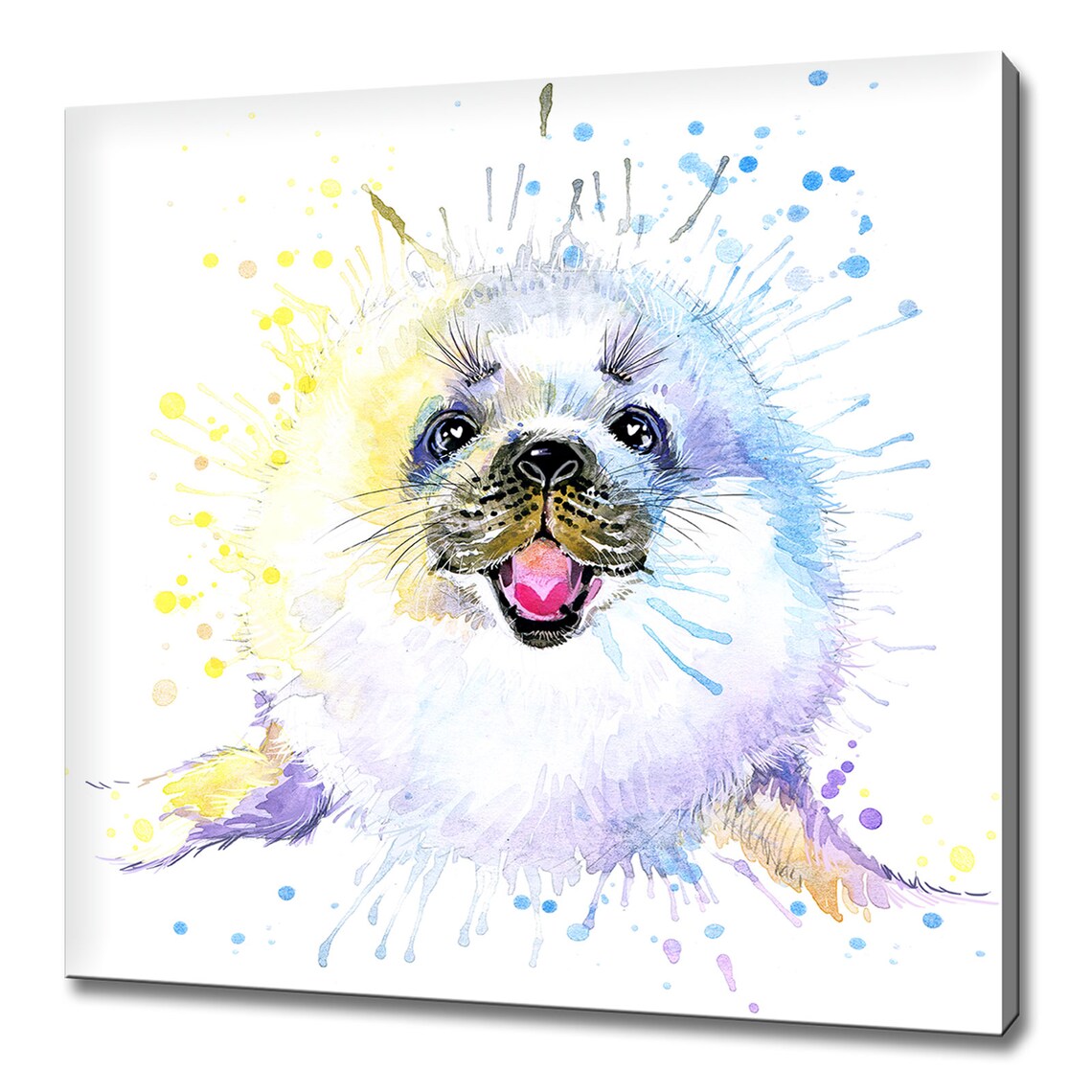 Baby Seal Watercolour Paint Splash Cute Ocean Animal Art Print