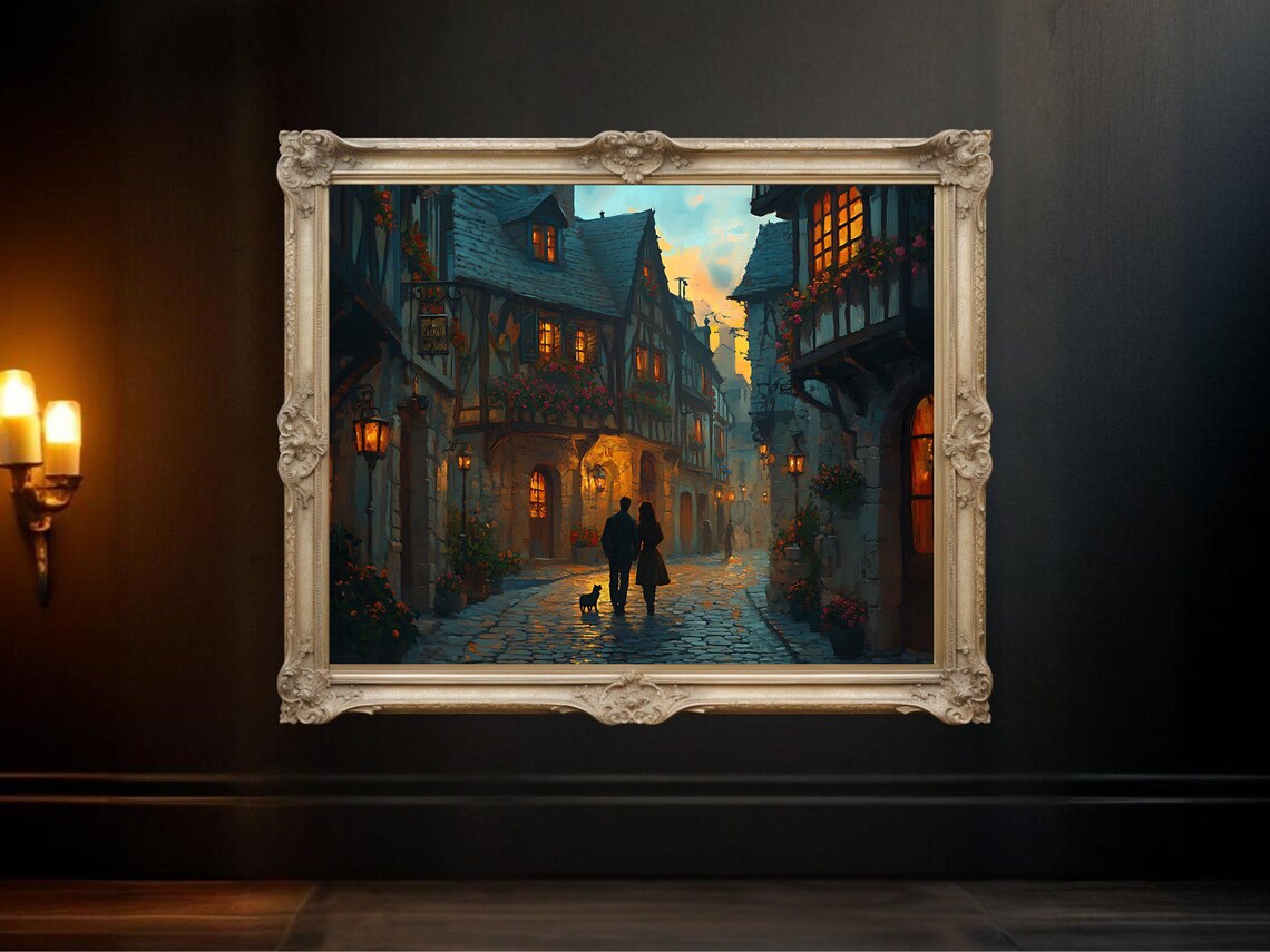 Romantic Couple Walking In Quaint European Village Street