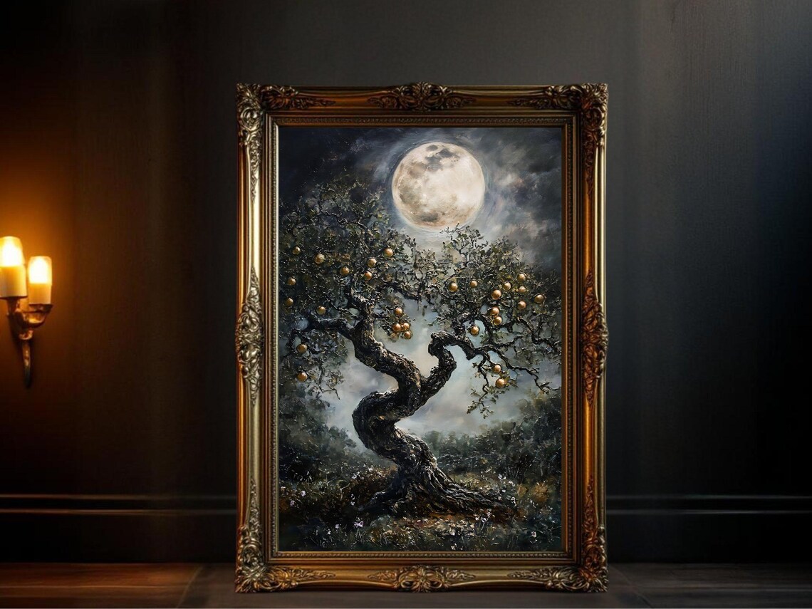 Enchanting Moonlit Tree, Mystical Night Scene