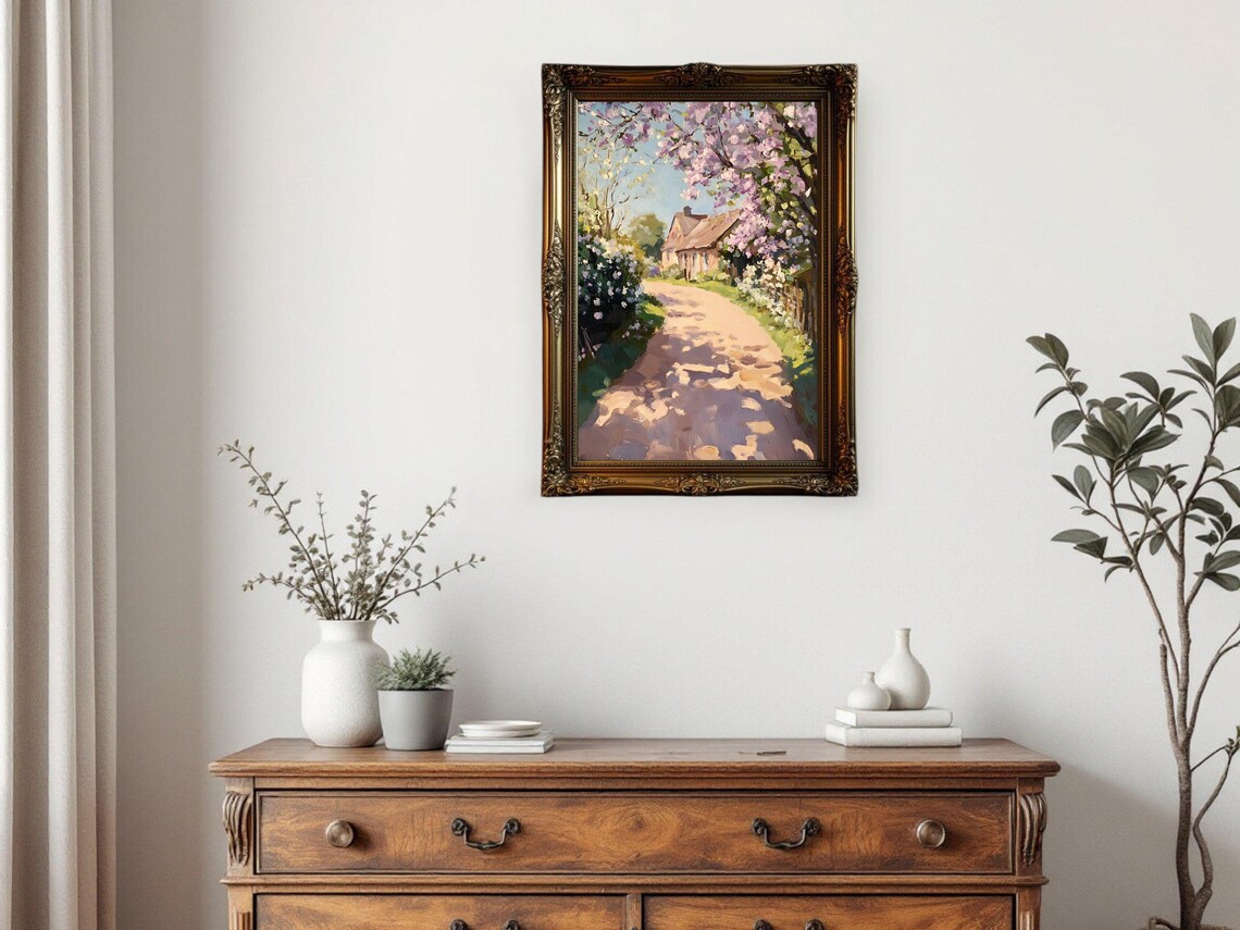 Vintage Spring Cottage Landscape, Rustic Country House - Image 2