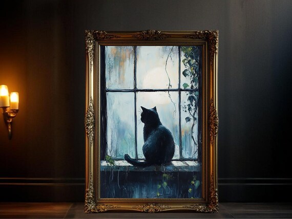 Cat And Moon, Mystical Cat Window Decor