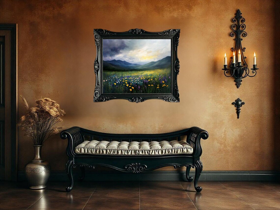 Mountain Meadow Sunrise Painting, Nature Scenery - Image 3