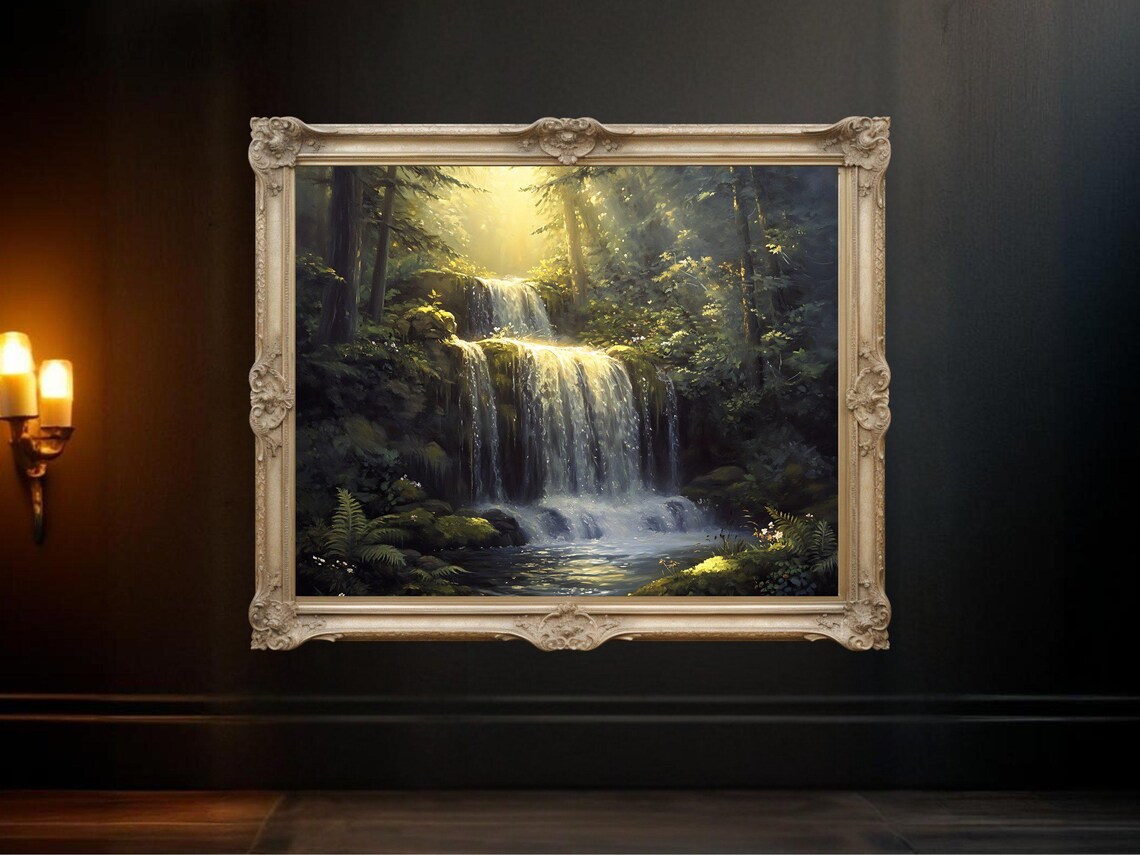 Forest Waterfall, Serene Landscape Art Print