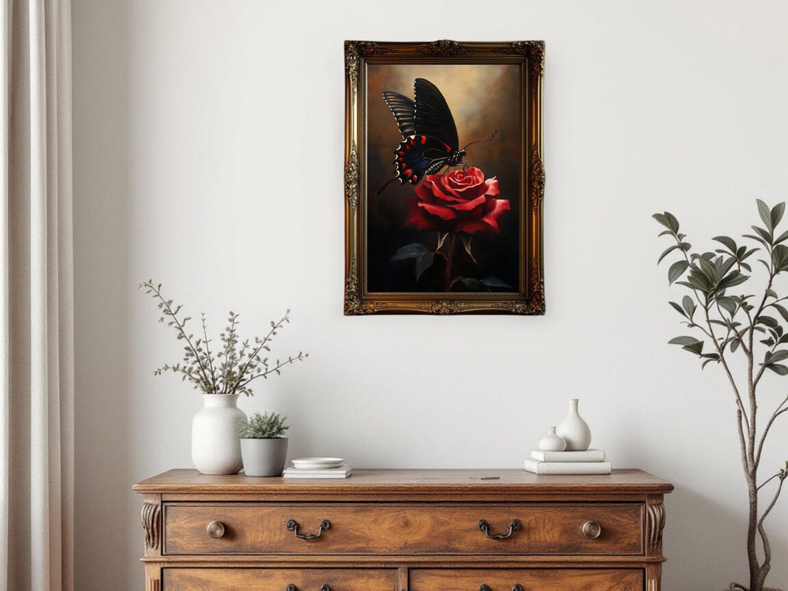 Elegant Butterfly On Rose Art Print - Image 3