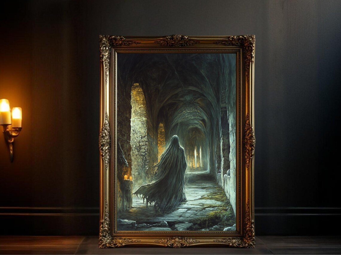 Gothic Haunted Hallway, Dark Academia Wall Art Print