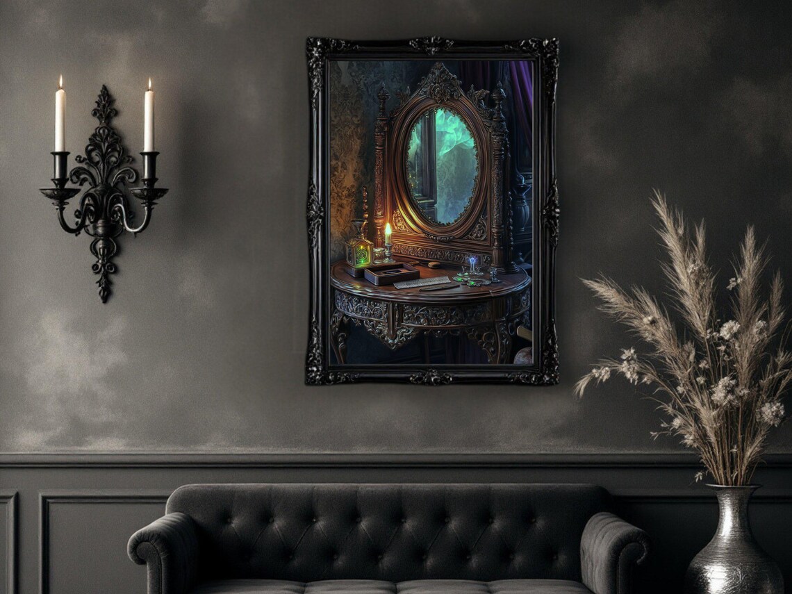 Vintage Vanity Mirror Art Print, Gothic Decor - Image 2