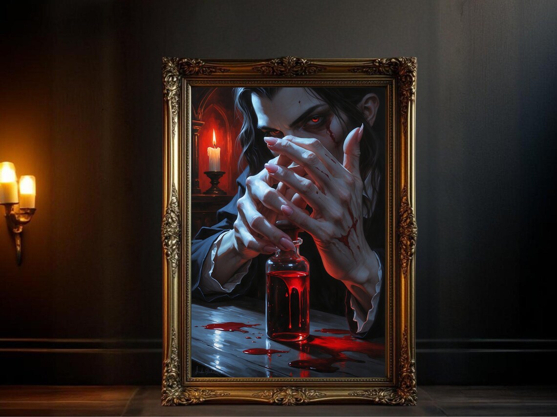 Gothic Vampire Art Print, Dark Fantasy Halloween