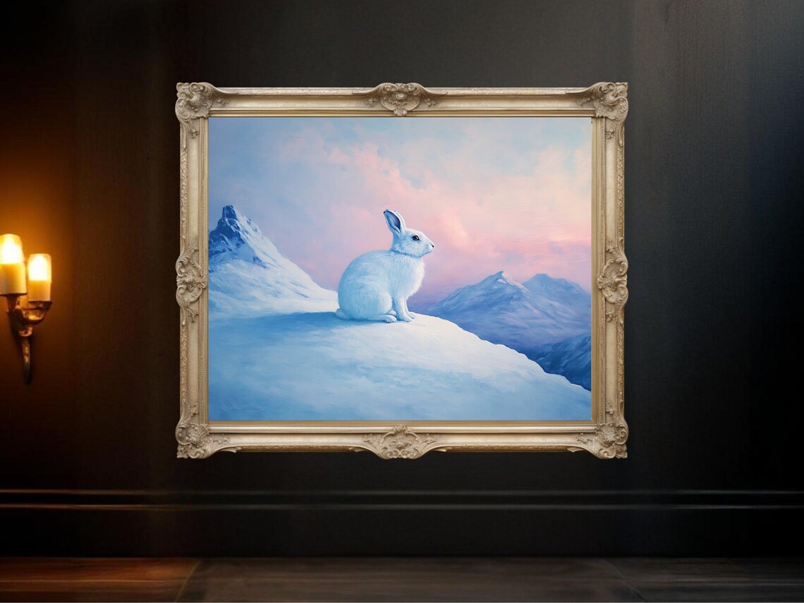 Winter Wonderland Rabbit, Snowy Mountain Scene