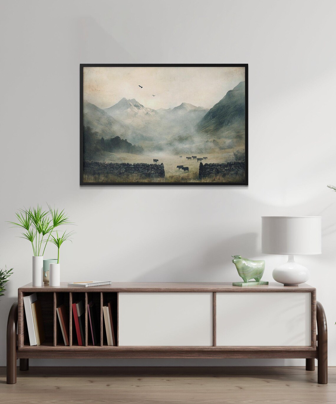 Highland Cattle In Misty Mountain Valley, Rustic Landscape - Image 2